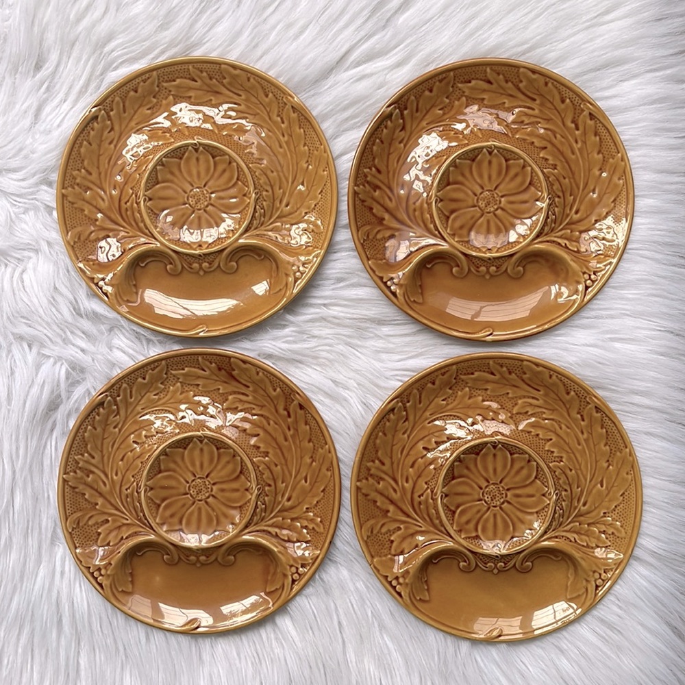 GIEN (FRANCE) Set of 4 Vintage French Majolica Artichoke Plate